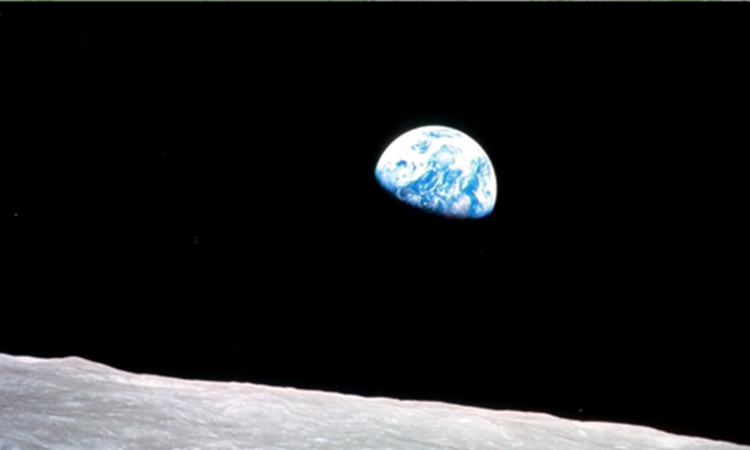 View of Earth from the surface of the moon.