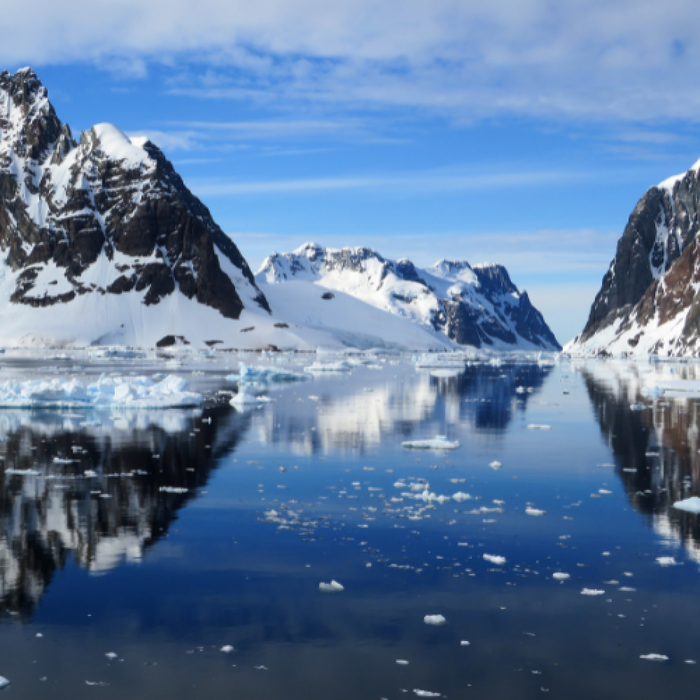 Antarctica waters with ice glaciers